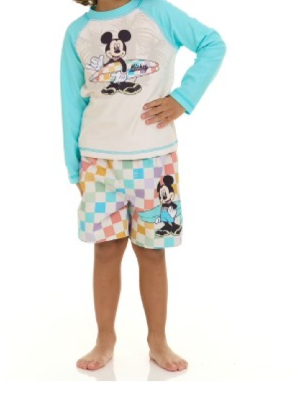 New! Disney Mickey Youth 2 Piece Rashguard and Swim Trunk Set
